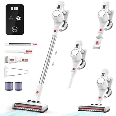 Syntecno Aspiradora sin Cable Vacuum Cleaner - 3 en 1 Aspirador Vertical sem Fios con Luz y Pantalla Escoba Electrica sin Cable Aspiradores para Mascota Alfombra Suelo Duro