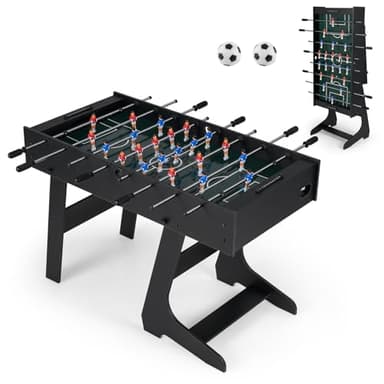 COSTWAY Futbolín de Mesa Plegable, Mesa de Futbolín de Madera con 22 Jugadores, 2 Marcadores y 2 Balones para 2-4 Jugadores, para Fiestas, Juegos en Familia, Reuniones,121 x 60,5 x 81 cm (Negro)