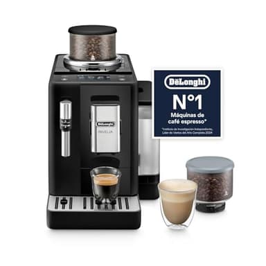 De’Longhi Rivelia – Perfetto Cafetera Superautomática, Espumador de Leche manual, 8 Bebidas One-Touch, Pantalla Táctil a Color, Depósitos de Granos de Café Intercambiables, Negro (EXAM440.35.B)