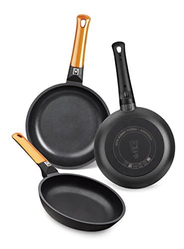 BRA Efficient Orange Set De 3 Sartenes, Aluminio Fundido, con Recubrimiento Tricapa Antiadherente sin PFOA, 20-24-28 cm, color Naranja