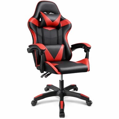 Silla Gaming Ergonómica Reclinable con Cojín Lumbar y Cervical | Altura Ajustable, Reposabrazos Acolchados, Ruedas 360° | Ideal para Oficina, Escritorio, Teletrabajo, Estudio, Juego, Ordenador