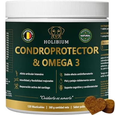 HOLIBIUM Condroprotector Perros Y Omega 3 Perros,120 uds, Suplemento Natural, Protege Articulaciones,Fortalece Cartilagos, Glucosamina, Condroitina, MSM, Colágeno, Ácido Hialurónico y Aceite de Krill