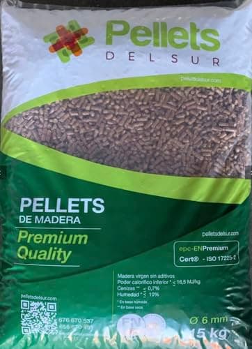 Saco Pellet 15 kg. Pellets para Estufas. Pellets de Madera 100% válido para Estufa de leña, Estufa de pellets y/o Todo Tipo de Dispositivos operados con Pellets. Quemador de Pellets.