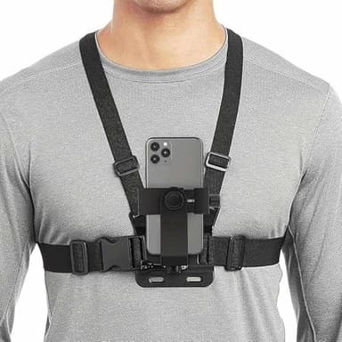 TECHZOCO Soporte para teléfono móvil con arnés, Soporte de Pecho Ajustable para Smartphone, Soporte móvil Pecho, Apto para POV/VLOG, Compatible con Dispositivos de teléfonos de 4 a 7 Pulgadas, Negro
