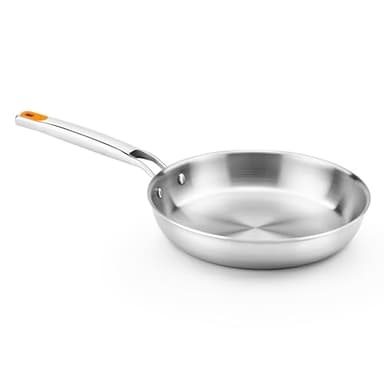 BRA Efficient Inox | Sartén 20 cm, tricapa (interior acero inox 18/10 + interior aluminio + exterior acero inox 18/0 magnético), aptas para inducción, sin antiadherente, mango remachado