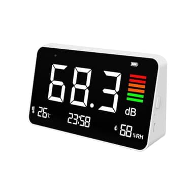 Sonometro, Medidor de Decibelios con Pantalla LCD, Reloj Detección de Temperatura y Medidor de Humedad, Medidor de Nivel de Sonido Digital de 30 a 130 dB para Casa, Escuela, Hospital