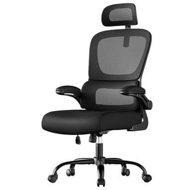 SONGMICS Silla de Oficina, Silla de Escritorio Ergonómica, Tela de Malla de Doble Capa Transpirable, Soporte Lumbar Adaptable, Reposacabezas Ajustables, para Oficina en Casa, Negro Tinta OBN041B01