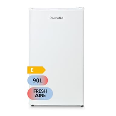 UNIVERSALBLUE Frigorífico Mini Bajo Encimera 90L Blanco - Puerta Reversible, Bajo Consumo, Congelador 0º a -3º, Almacenamiento Fácil, Luz Interior | Nevera Mini