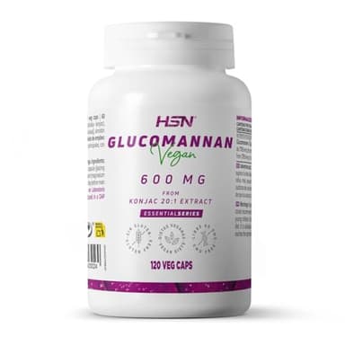 HSN Glucomanano 600mg/cápsula | 120 Cápsulas Vegetales | Puro Extracto 20:1 de bulbo de Amorphophallus konjac (95% Glucomanano = 3600mg/día) | No-GMO, Vegano, Sin Gluten