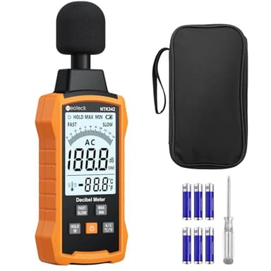 Neoteck Medidor Decibelios 30-130dB Medidor Portátil db con Ponderación A/C Sonometro con Pantalla Retroiluminada Blanca,MÁX/MÍN,Retención de Datos Sonometro para Hogar Oficina Fábrica
