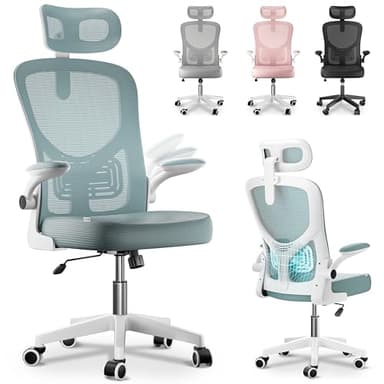 JUPPLIES Silla Escritorio Ergonómica - Silla Oficina Ajustable y Reclinable con Soporte Lumbar, Reposacabezas Ajustable, Reposabrazos Plegables, Malla Transpirable, Ruedas 360°, Soporta 120 kg
