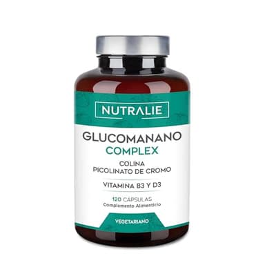 Glucomanano 3000mg Complex Ayuda a Adelgazar con Dieta Baja en Calorías - Colina, Cromo Picolinato, Vitaminas B3 y D - Mujer y Hombre - 120 Cápsulas Vegetales Glucomannan Complex Nutralie