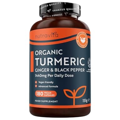 Nutravita Cúrcuma Orgánica con Jengibre y Pimienta Negra - 180 Cápsulas Veganas, 3 meses - Cúrcuma en Cápsulas Bio con Extracto de Curcumina Ecológica para Inflamación, problemas Digestivos