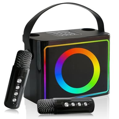 Karaoke 2 microfonos inalambricos,máquina de Karaoke portátil para Adultos y niños, Altavoz Bluetooth portátil con Sistema PA, Luces LED, soporta Tarjeta TF/USB, Entrada AUX, FM, USB