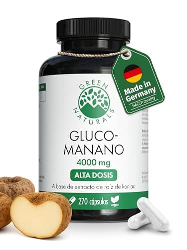 Green Naturals® Glucomanano – 4000 mg glucomanano por dosis diaria – Extracto de konjac 4200 mg – 270 cápsulas para 45 días – Sin aditivos – 270 cápsulas (45 días)