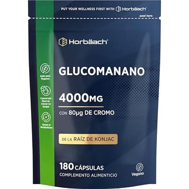 Glucomanano 4000mg con 80mcg de Cromo | de Raíz de Konjac | Glucomannan Complex | 180 Comprimidos Veganos | Horbaach
